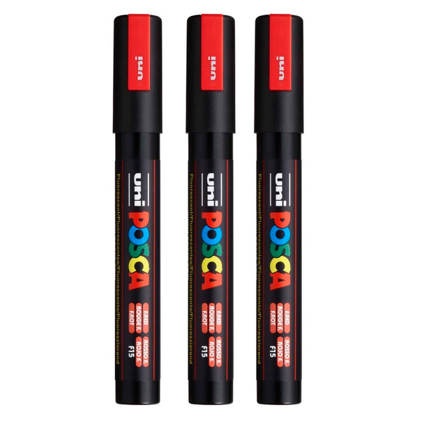 PC-5M Paint Markers, Medium Bullet Tip (1.8-2.5 mm), Fluorescent Red, Pack of 3