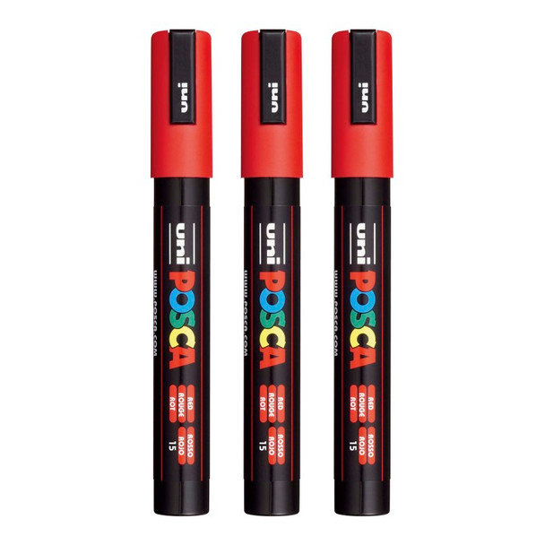 PC-5M Paint Markers, Medium Bullet Tip (1.8-2.5 mm), Red, Pack of 3