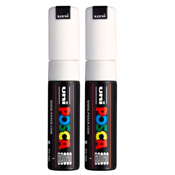 PC-7M Paint Markers, Broad Bullet Tip (4.5-5.5 mm), White, Pack of 2