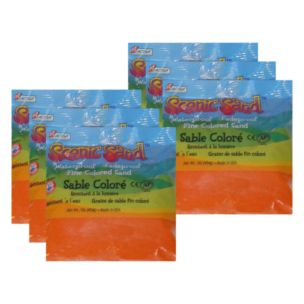 Scenic Sand™ Craft Colored Sand, Orange, 1lb (454g) Bag, Pack of 6