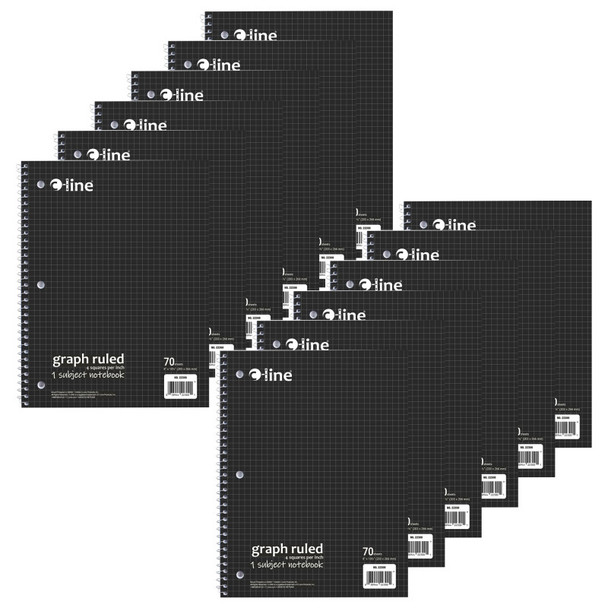1-Subject Notebook, 4 x 4 Graph Ruled, Black, Pack of 12
