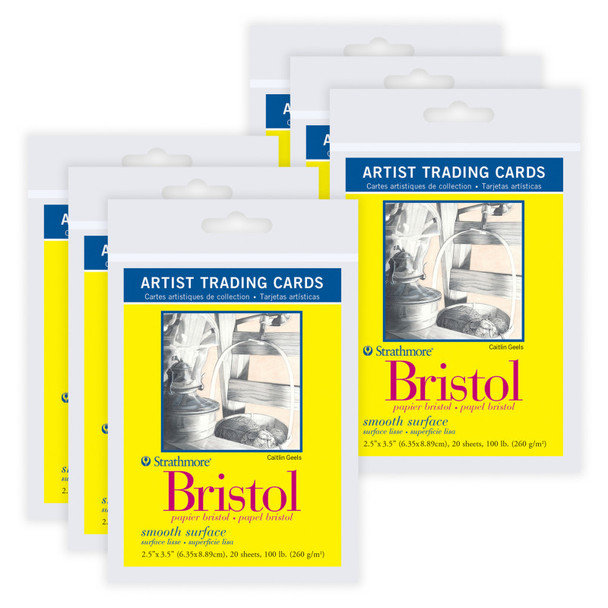 300 Series Artist Trading Cards Bristol Paper Pack, Smooth Finish, 2.5x3.5 inch, 20 Sheets Per Pack, 6 Packs