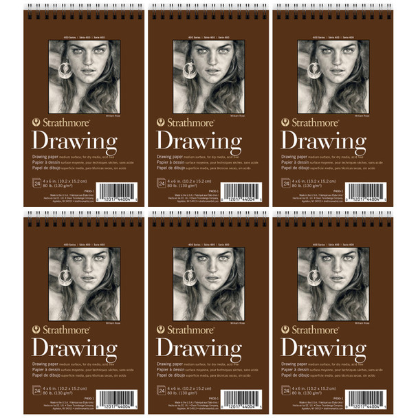 400 Series Drawing Paper Pad, Top Wire Binding, 24 Sheet, 4x6 inch, 1 Count, Pack of 6