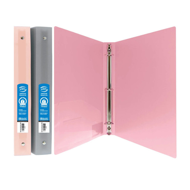 1" Poly 3-Ring Binder with Pocket, Assorted Pastel Colors, 1 Count, Pack of 3
