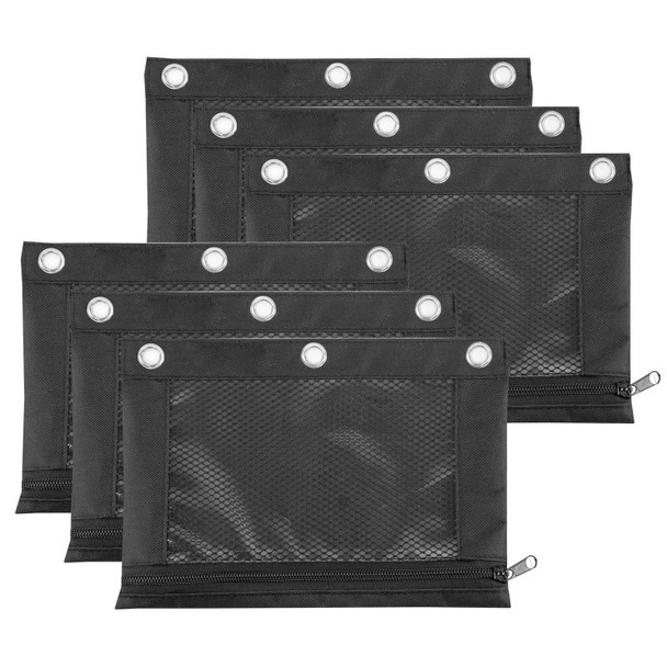 Pencil Pouch for 3-Ring Binders, 7" x 10", Black, Pack of 6