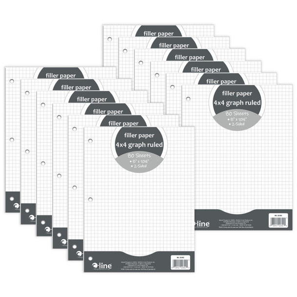 Filler Paper, 4 x 4 Graph Ruled, White, 80 Sheets Per Pack, 12 Packs