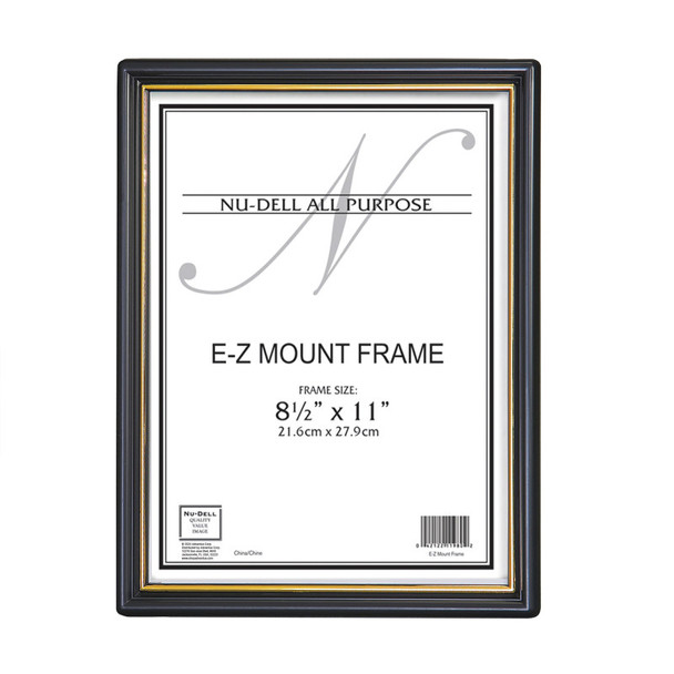 EZ Mount Document Frame, Black & Gold Plastic, 8.5x11 in
