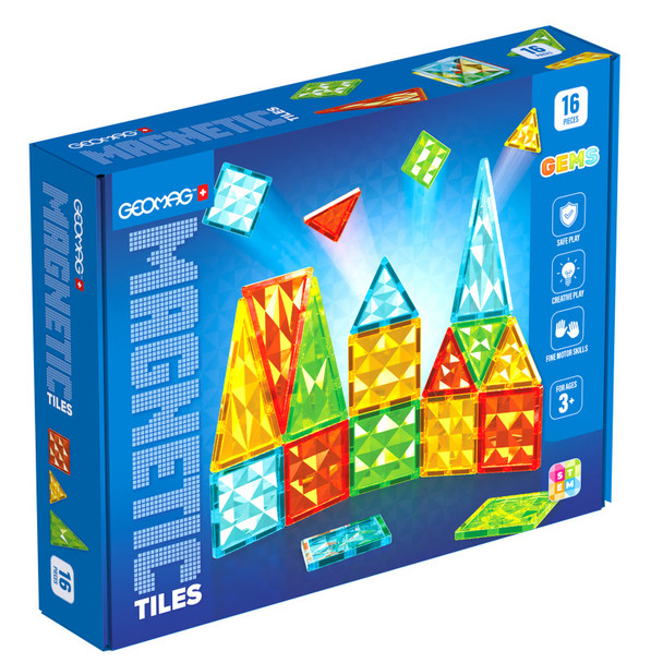 Gems Magnetic Tiles Construction Set, 16 Pieces