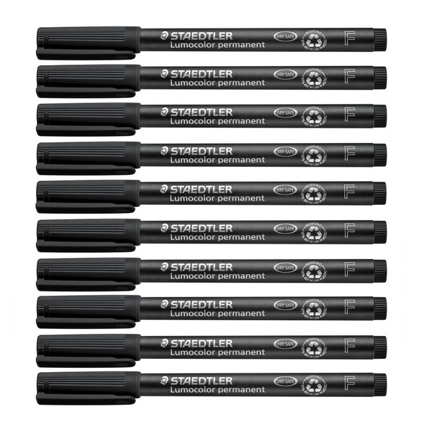 Lumocolor Permanent Pens, Fine 0.6 mm, Black, Pack of 10