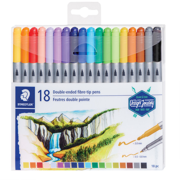 Double-Ended Fiber-Tip Pens, Assorted Colors, Set of 18