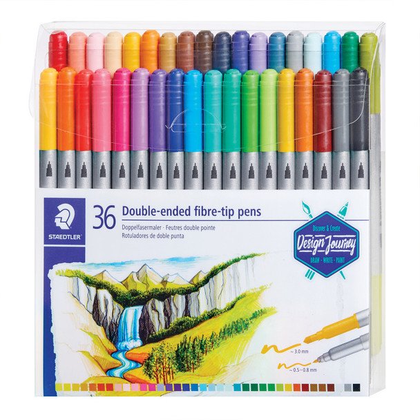 Double-Ended Fiber-Tip Pens, Assorted Colors, Set of 36