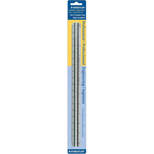 Professional Engineering Triangular Scale Ruler, 12 in, Metal