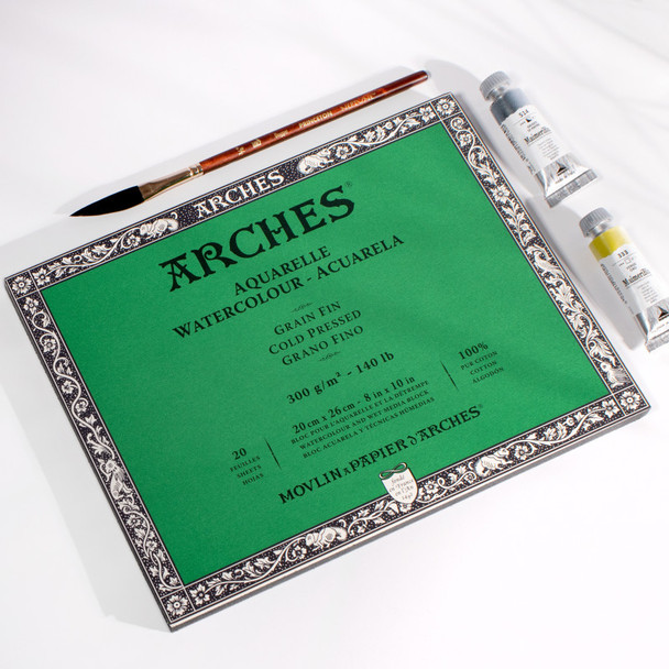 Aquarelle Watercolor Paper Block, Cold Press, Natural White, 140 lb (300 gsm), 20 Sheet, 8x10 in, 1 Count