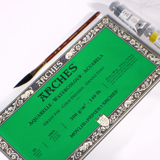 Aquarelle Watercolor Paper Block, Cold Press, Natural White, 140 lb (300 gsm), 20 Sheet, 5.9x11.8 in, 1 Count