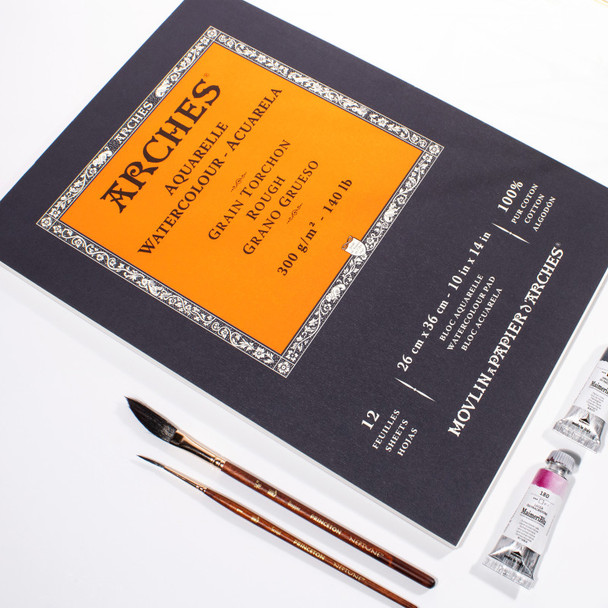 Aquarelle Watercolor Paper Pad, Rough, Natural White, 140 lb (300 gsm), Glue Binding, 12 Sheet, 10x14 in, 1 Count