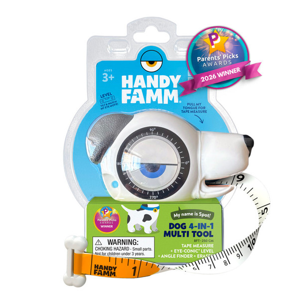 Spot the Dog™ 4-in-1 Kids Tape Measure – 8 ft Measuring Tool with Level & Angle Finder, STEM Learning Tool for Kids