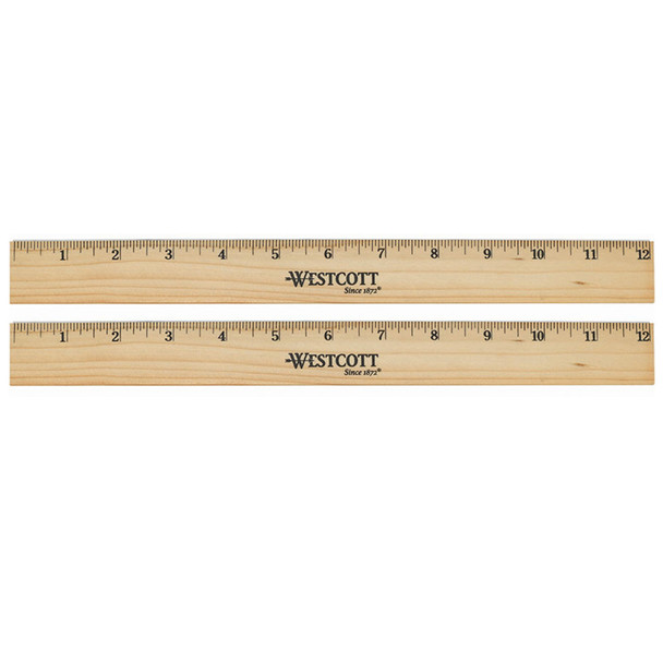 Beveled Wood Ruler, Standard, 12 in Long, Natural Hardwood, 12 Per Pack, 2 Packs