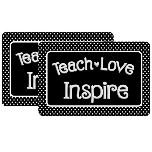 The Original Fun Mat® Computer Mouse Pad, 11.75x8 in, Teacher Inspiration, Teach Love Inspire, Black and White Dots Pattern, Set of 2