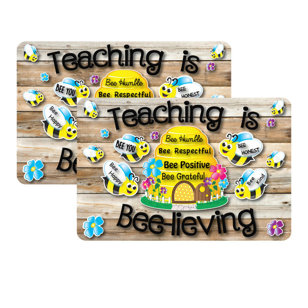 The Original Fun Mat® Computer Mouse Pad, 11.75x8 in, Teacher Inspiration, Teaching is Believing, Bee Themed Pattern, Set of 2