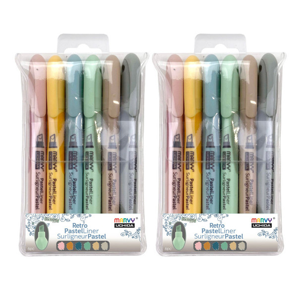 Retro Pastel Liner Markers, Chisel Tip, 7 Per Set, 2 Sets