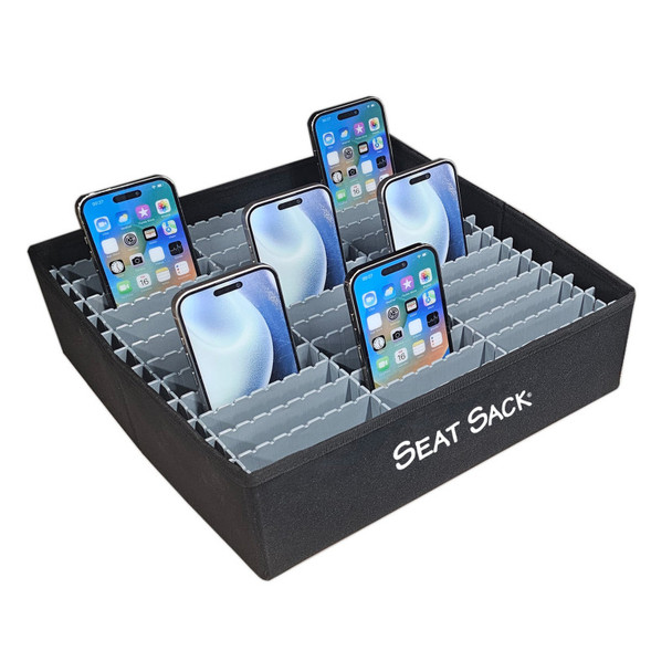 Tabletop Cell Phone Storage Tray, 36 Slots, Black/Gray
