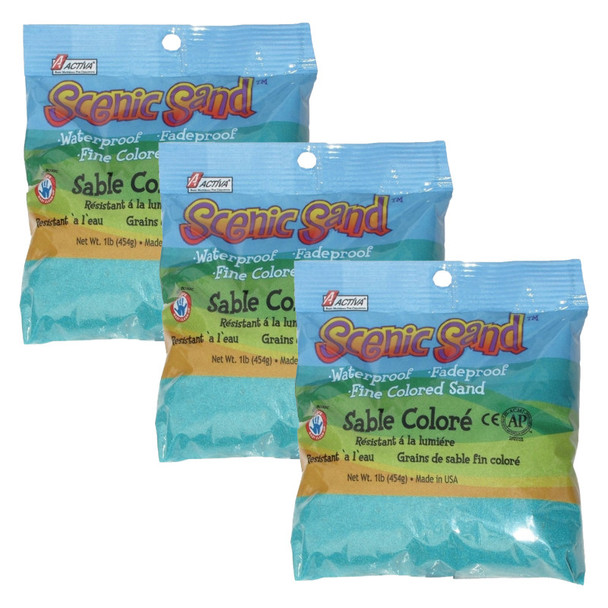 Scenic Sand™ Craft Colored Sand, Turquoise, 1 lb (454 g) Bag, Set of 3