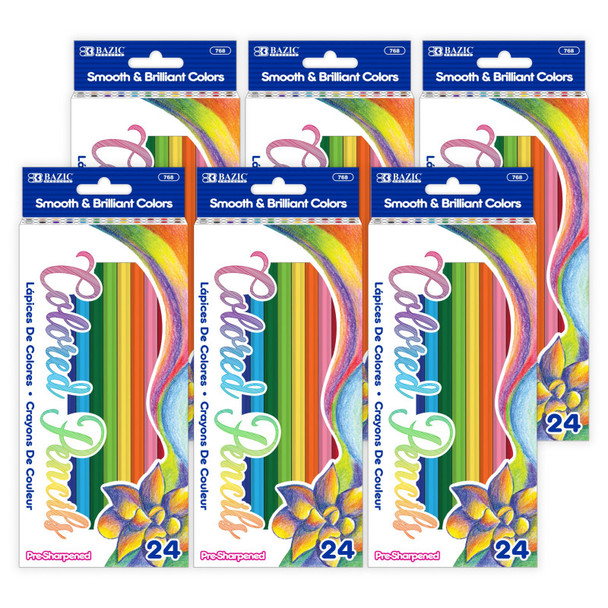 Colored Pencils, Assorted Colors, 24 Per Box, 6 Boxes