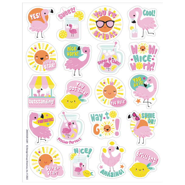 Flamingo Strawberry Lemonade Scented Stickers, Pack of 80