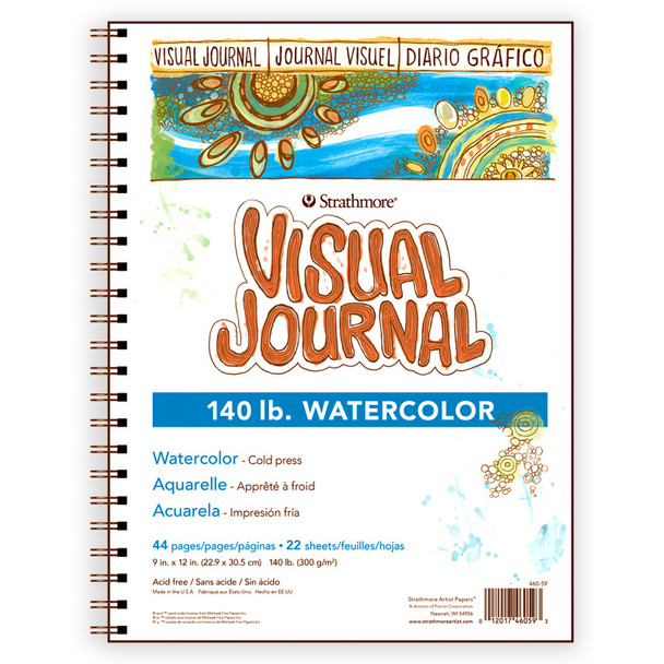 Visual Journals Watercolor Paper Pad, Heavyweight Cold Press, Side Wire Binding, 22 Sheets, 9x12 in, White