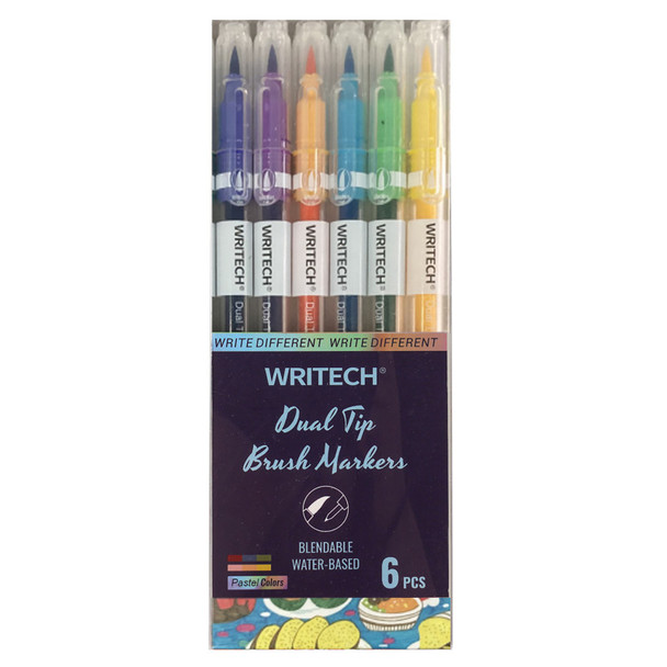 Twin Brush Brush Pens, Neon Yellow, 6-Pack