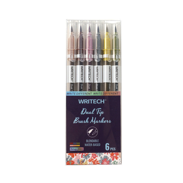 Vintage Brush Pens, Neon Yellow, 6-Pack