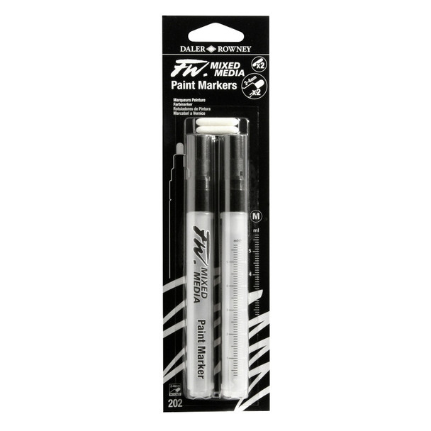 FW Empty Ink Markers with Nibs, Medium Round Tip, 2-4 mm, 2 Count