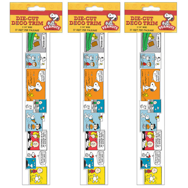 Peanuts Comic Blocks Extra Wide Die Cut Deco Trim, 37 Feet Per Pack, 3 Packs