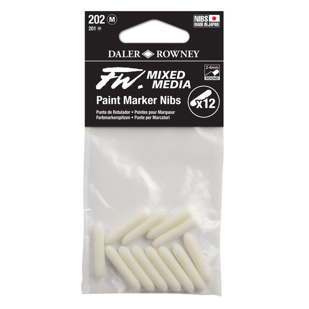 FW Ink Marker Replacement Nibs, Medium Round Tip, 2-4 mm, 12 Count