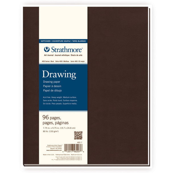 400 Series Drawing Paper Art Book, Cream White Tone, Matte Brown Soft Cover Binding, 48 Sheets, 7.75x9.75 inch