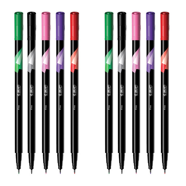 Intensity Fineliner Marker Pens, 0.4 mm Fine Tip, Assorted Colors, 5 Count, Pack of 2