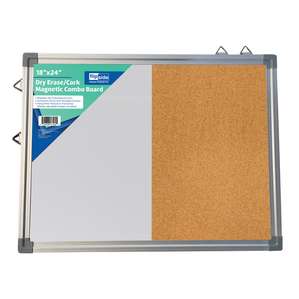 Cork and Magnetic Dry Erase Combo Board, Aluminum Frame, 18 x 24 in