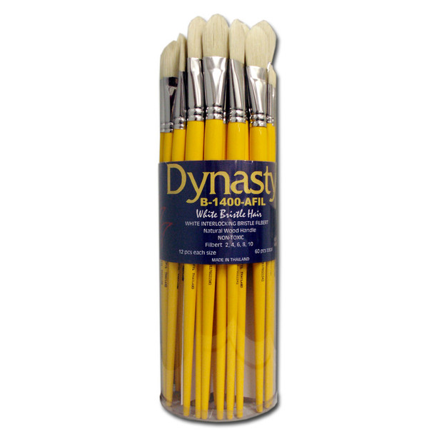 Interlock White Bristle Filbert Brush Canister, 60 Brushes