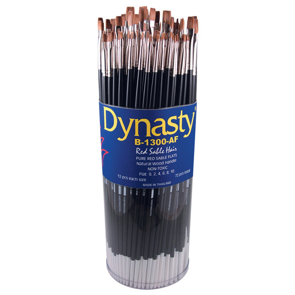 Red Sable Style Flat Brush Canister, 72 Brushes