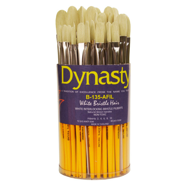 Interlock White Bristle Filbert Brush Canister, 60 Brushes