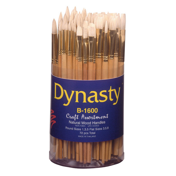 White Bristle Round and Flat Brush Canister, 72 Brushes
