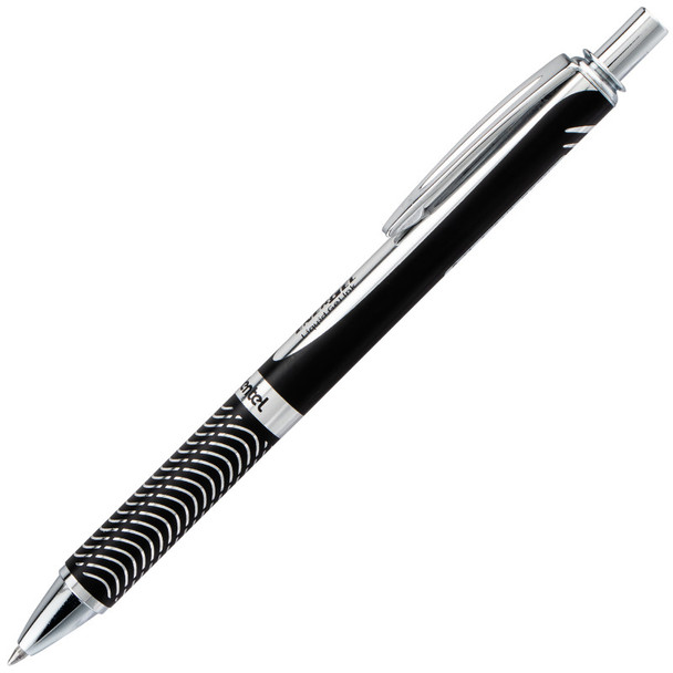 EnerGel Alloy Retractable Premium Liquid Gel Pen, (0.7mm) Metal Tip, Medium Line,Black Barrel, Black Ink