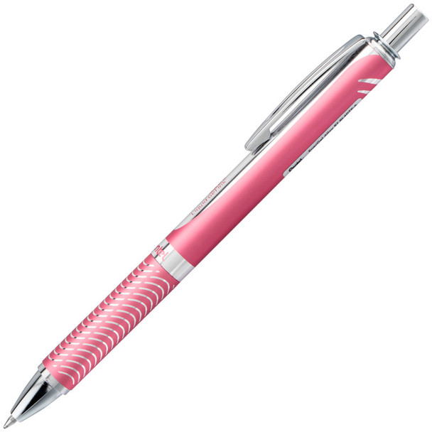 EnerGel Alloy Retractable Premium Liquid Gel Pen, (0.7mm) Metal Tip, Medium Line, Pink Barrel, Black Ink