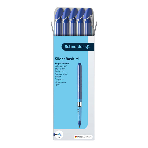 Schneider Slider Basic Ballpoint Pen, Medium, Box of 10 Pens, Blue Ink
