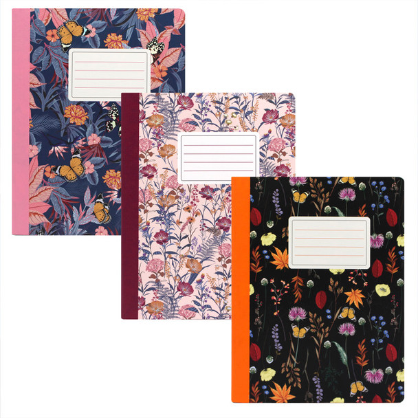 Bloom Composition Books, 7.5 in x 9.7 in, College Ruled, Assorted Designs, Set of 3