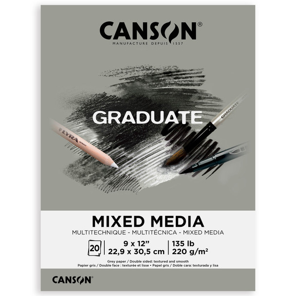 Graduate Toned Mixed Media Pad, Gray, 20 Sheets, 9 x 12 in