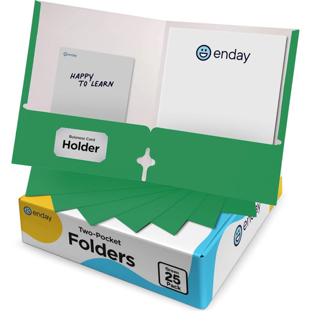 Two-Pocket Paper Folders, Letter Size, Green, 25 Pack
