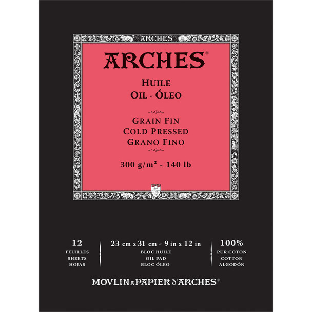 Arches Huile Oil Paper Pad, Natural White, 140lb/300gsm, 12 Sheet, 9x12 inch, 1 Count