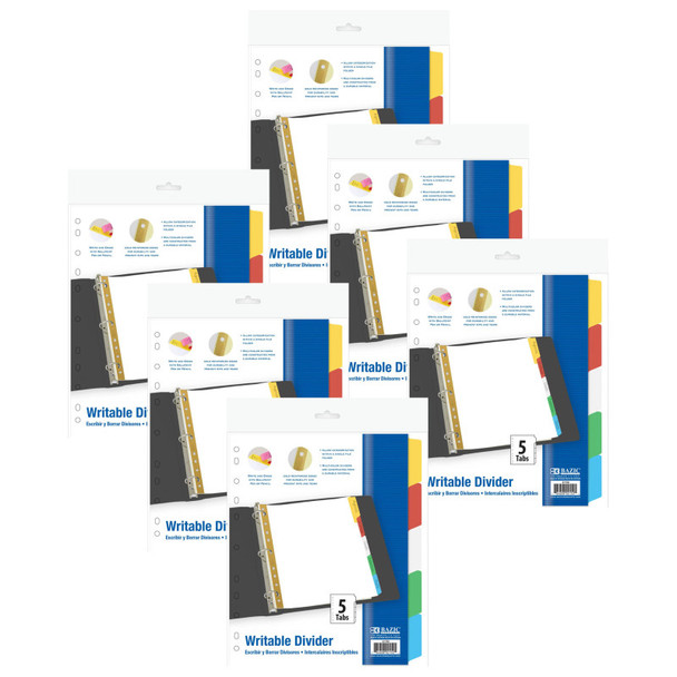 Paper Dividers with Writable Color Tabs, 5-Tab Sets, 6-Pack
