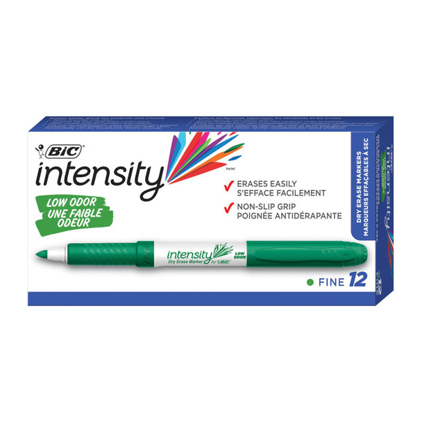 Intensity Low Odor Dry Erase Markers, Fine Tip, Green, 12 Count